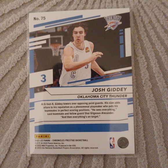21-22 Panini Prestige Chronicles Josh Giddey ROOKIE RC Oklahoma City Thunder #75 - Picture 2 of 4